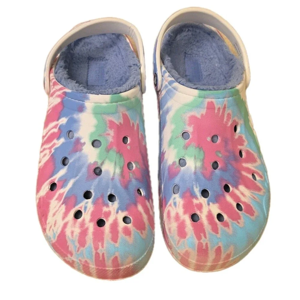 Crocs Shoes Classic Lined Tie Dye Clogs Fuzzy Comfort Slides, Mens Size 11